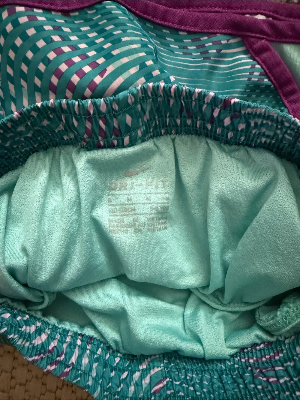 Bundle of Nike Girls Teal and Purple Wave-Print Athletic Shorts and Magenta